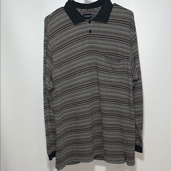 Van Heusen Black and Gray Striped Polo Shirt - Picture 1 of 8